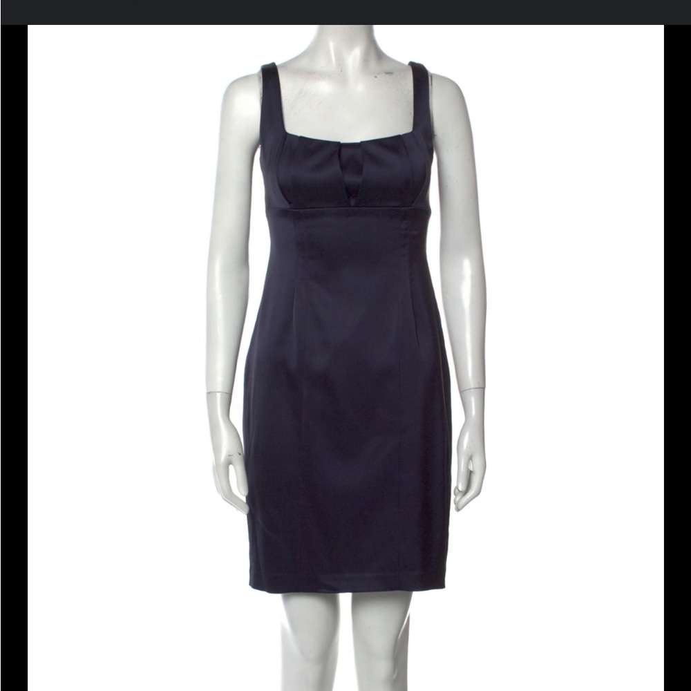 David Meister solid black satin cocktail dress